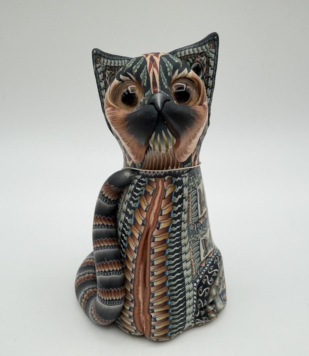 Jon Stuart Anderson Handmade Fimo Polymer Clay Sitting Cat Figurine 3.75” VNTG
